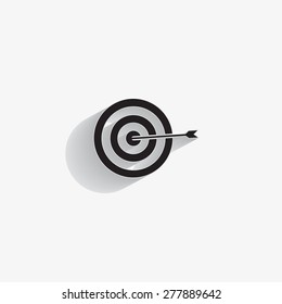 icon flat target with dart in black, isolated, shaded