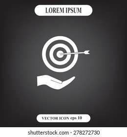 icon flat target with dart in black, isolated, shaded
