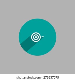 icon flat target with dart in black, isolated, shaded