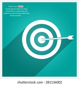 icon flat target with dart in black, isolated, shaded