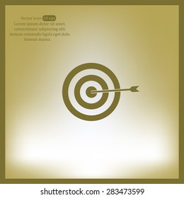 icon flat target with dart in black, isolated, shaded
