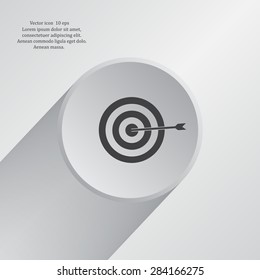 icon flat target with dart in black, isolated, shaded