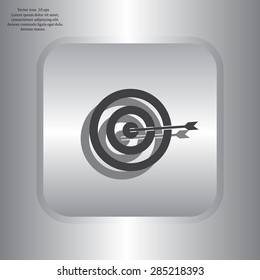 icon flat target with dart in black, isolated, shaded