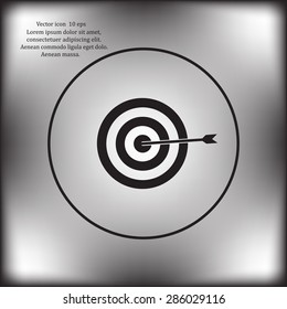icon flat target with dart in black, isolated, shaded