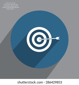 icon flat target with dart in black, isolated, shaded