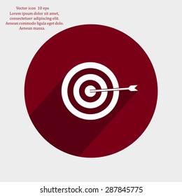 icon flat target with dart in black, isolated, shaded