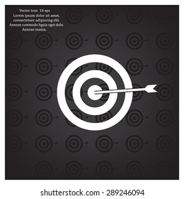 icon flat target with dart in black, isolated, shaded