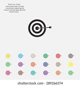 icon flat target with dart in black, isolated, shaded