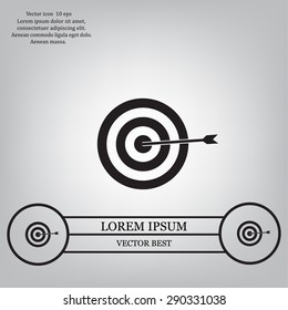icon flat target with dart in black, isolated, shaded