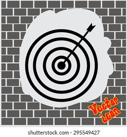Icon flat target with dart in black, isolated, shaded