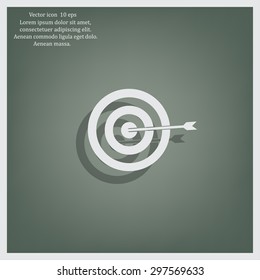 icon flat target with dart in black, isolated, shaded