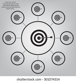 icon flat target with dart in black, isolated, shaded