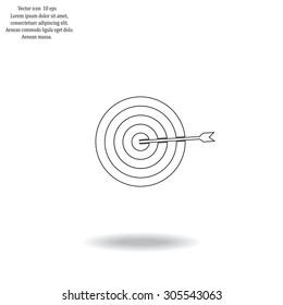 icon flat target with dart in black, isolated, shaded