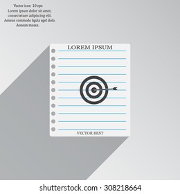 icon flat target with dart in black, isolated, shaded