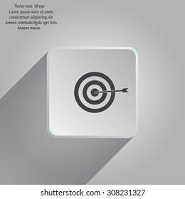 icon flat target with dart in black, isolated, shaded