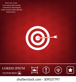 icon flat target with dart in black, isolated, shaded