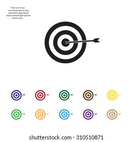 icon flat target with dart in black, isolated, shaded