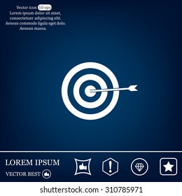 icon flat target with dart in black, isolated, shaded