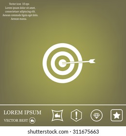 icon flat target with dart in black, isolated, shaded