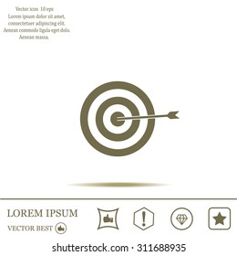 icon flat target with dart in black, isolated, shaded