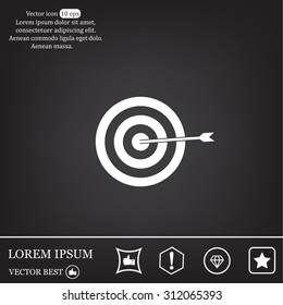 icon flat target with dart in black, isolated, shaded