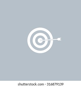 icon flat target with dart in black, isolated, shaded