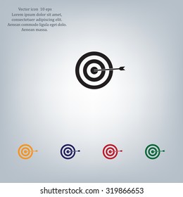 icon flat target with dart in black, isolated, shaded