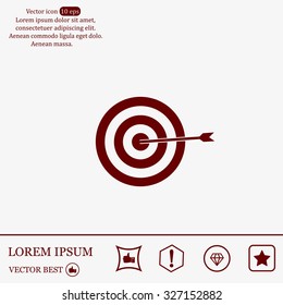 icon flat target with dart in black, isolated, shaded