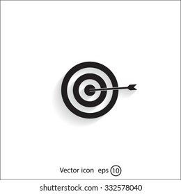 icon flat target with dart in black, isolated, shaded