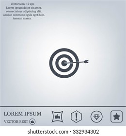 icon flat target with dart in black, isolated, shaded
