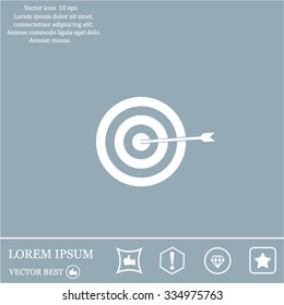 icon flat target with dart in black, isolated, shaded