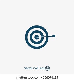 icon flat target with dart in black, isolated, shaded