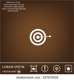 icon flat target with dart in black, isolated, shaded