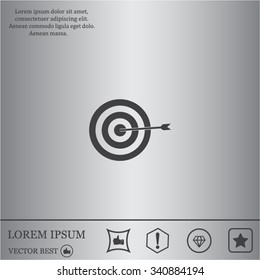 icon flat target with dart in black, isolated, shaded