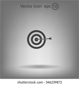 icon flat target with dart in black, isolated, shaded