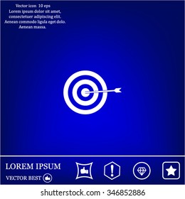 icon flat target with dart in black, isolated, shaded