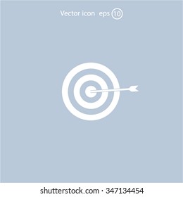 icon flat target with dart in black, isolated, shaded