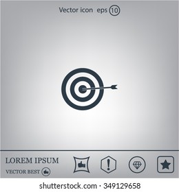 icon flat target with dart in black, isolated, shaded