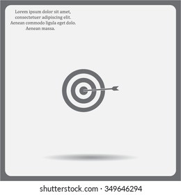icon flat target with dart in black, isolated, shaded