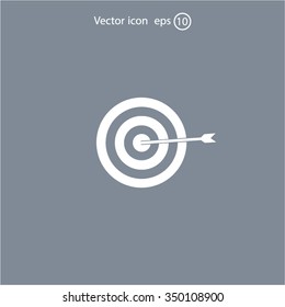 icon flat target with dart in black, isolated, shaded