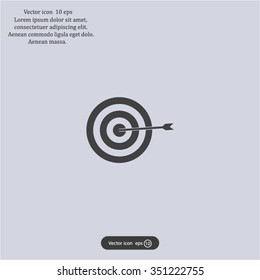 icon flat target with dart in black, isolated, shaded