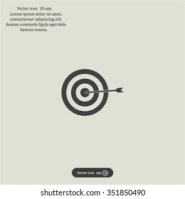 icon flat target with dart in black, isolated, shaded
