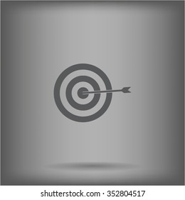 icon flat target with dart in black, isolated, shaded