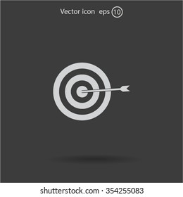 icon flat target with dart in black, isolated, shaded