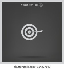 icon flat target with dart in black, isolated, shaded