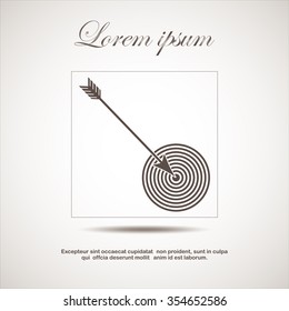 icon flat target with dart in black, isolated,