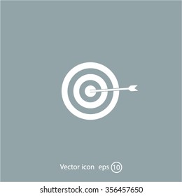 icon flat target with dart in black, isolated, shaded