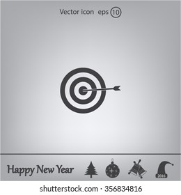 icon flat target with dart in black, isolated, shaded