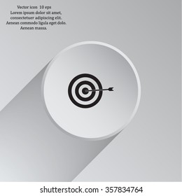 icon flat target with dart in black, isolated, shaded