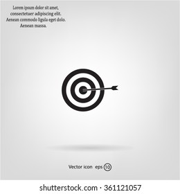 icon flat target with dart in black, isolated, shaded